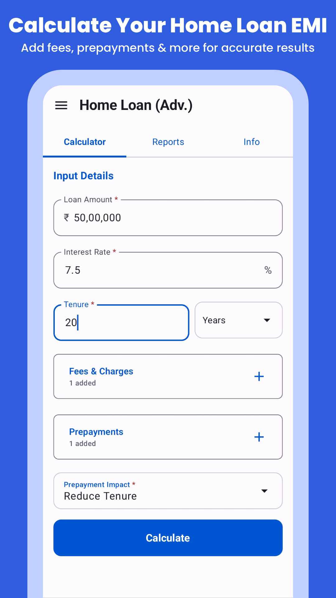 Loan calculator input screen