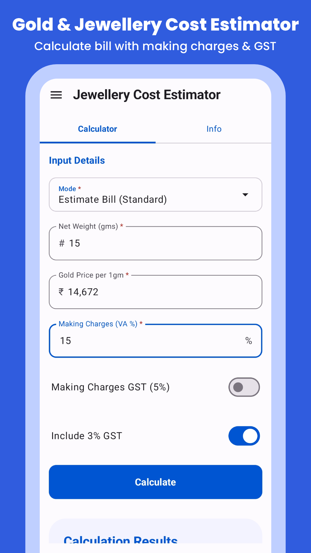 Gold and jewellery cost estimator
